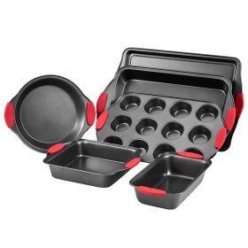 VEVOR Baking Pans Set, 6-Piece, Nonstick Carbon Steel Cookware Sheets & Trays, Stackable Kitchen Oven Bakeware Cooking Sets with Silicone Handles