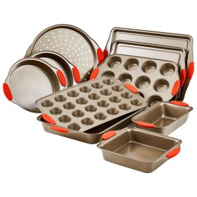 VEVOR Baking Pans Set, 10-Piece, Nonstick Carbon Steel Cookware Sheets & Trays, Stackable Kitchen Oven Bakeware Cooking Sets with Silicone Handle