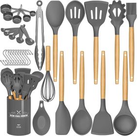 Chef Kitchen Cooking Utensils Set, 33 pcs Non-stick Silicone Utensils Spatula Set with Holder